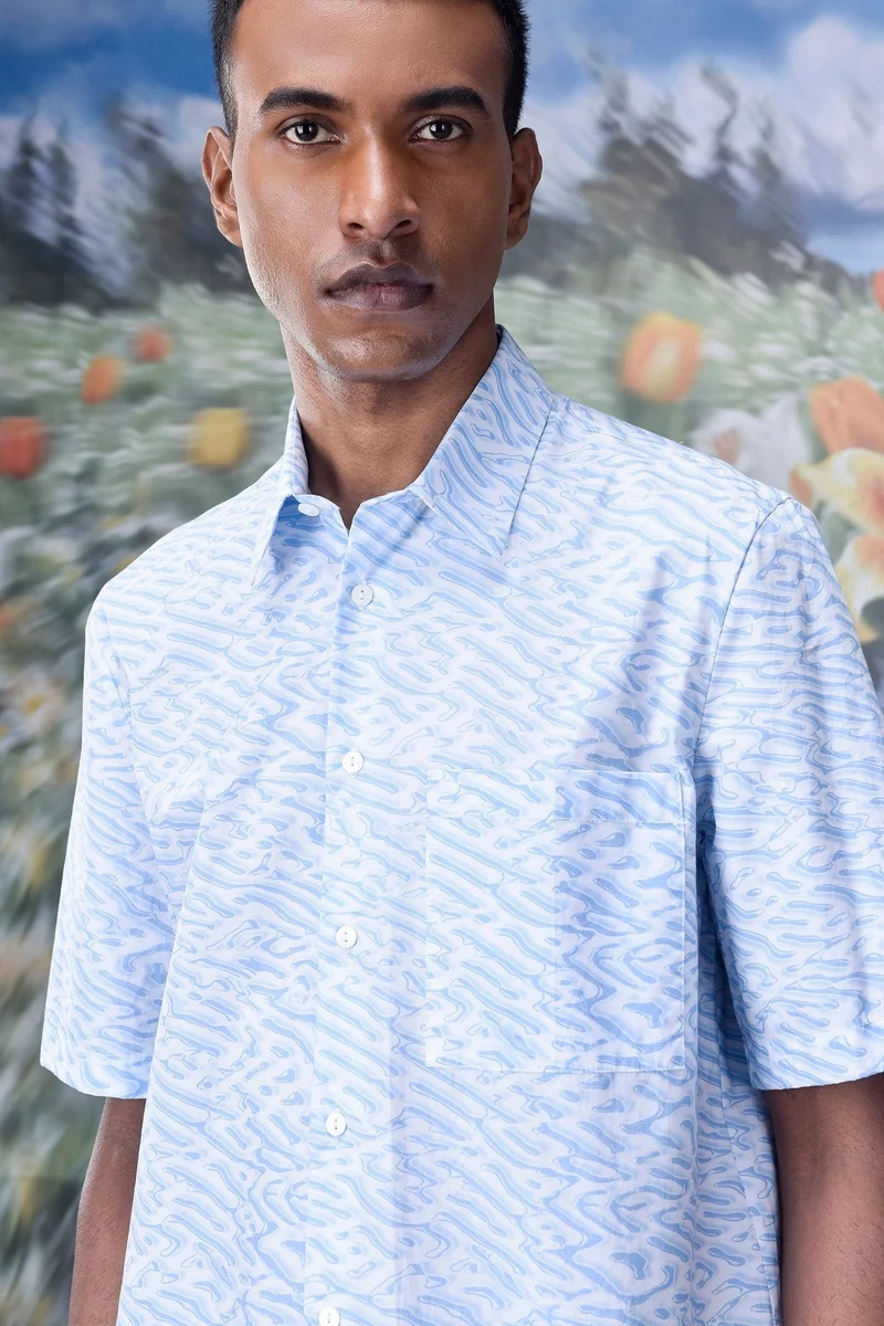 جينات ليكوانت هيمانت قميص قطني بقصة عادية - أزرق فاتح